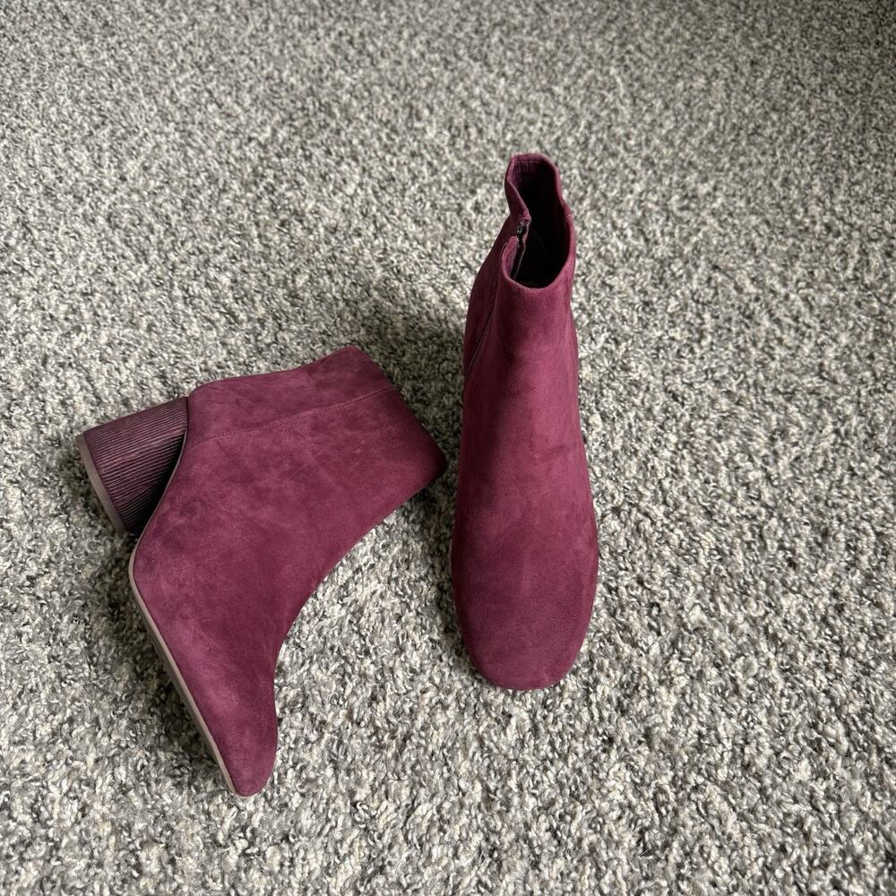 Seychellas Plum Purple Suede Ankle Boots Block Heels Booties Sz 8.5 New